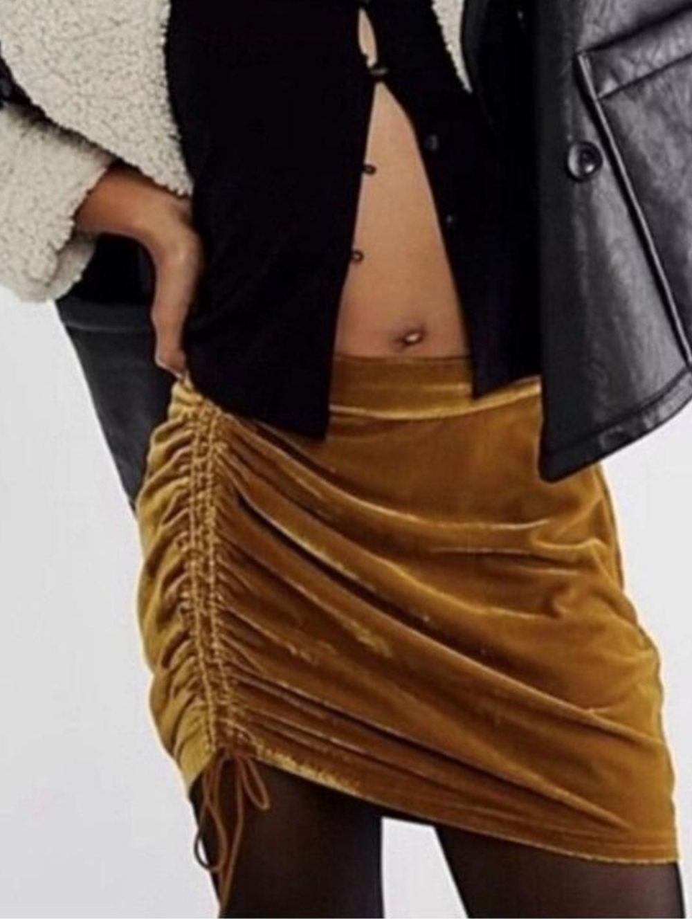 Free People Velvet Ruched Mini Skirt Size 2  NWOT